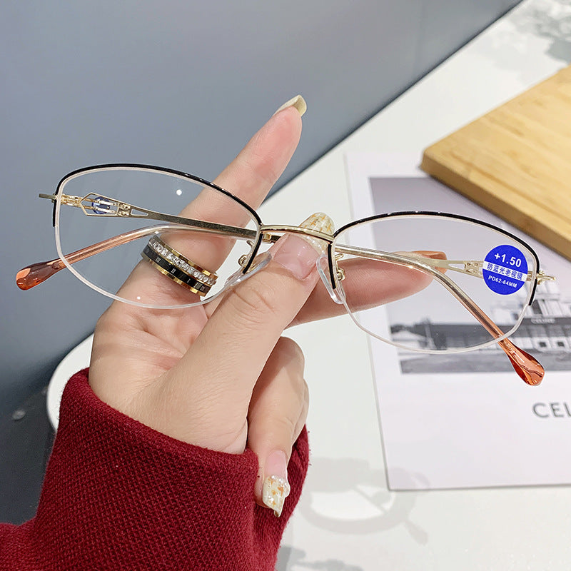 Half-frame anti-blue light reading glasses