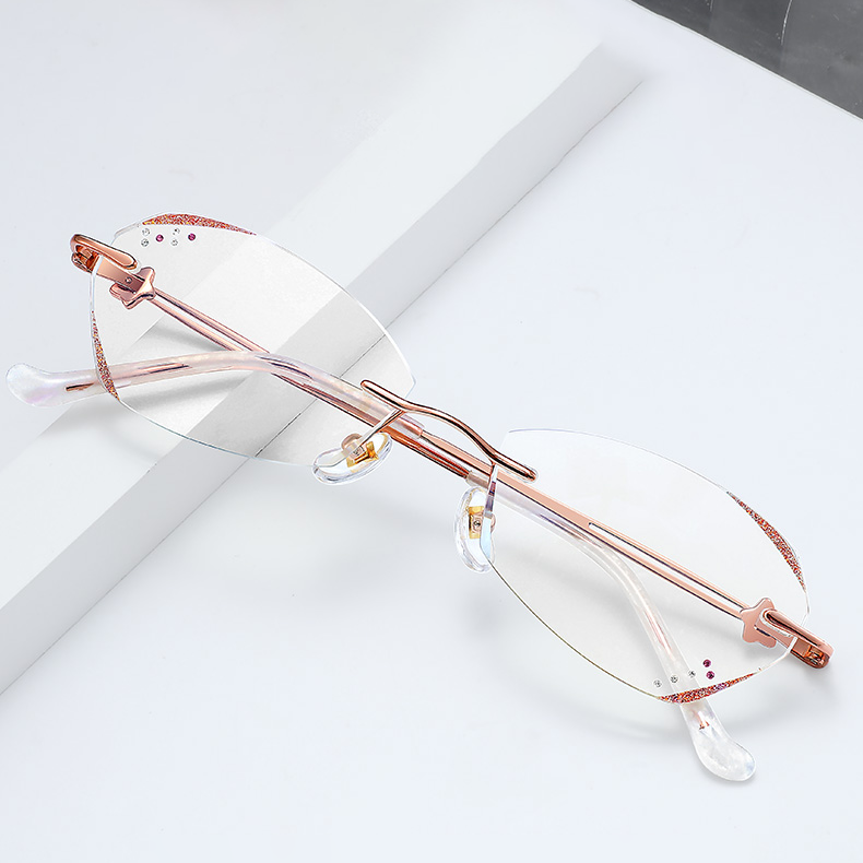 Ultra-light fashion metal frameless anti-blue light reading glasses