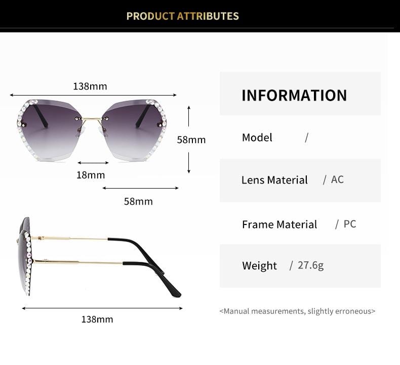 Retro Diamond Rimless Oversized Sun Glasses bee