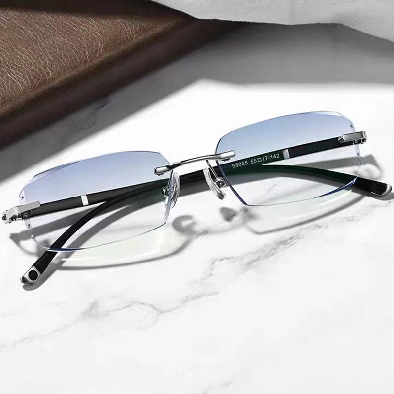 Fashion diamond cut rimless blue light glasses