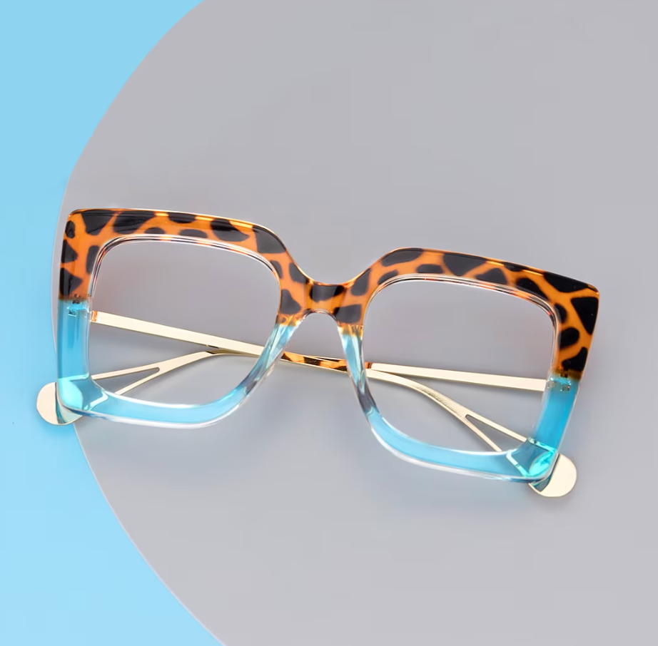 Square Blue Floral Eyeglasses