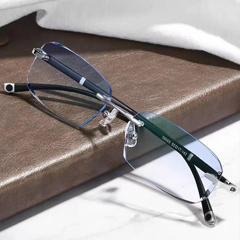Fashion diamond cut rimless blue light glasses