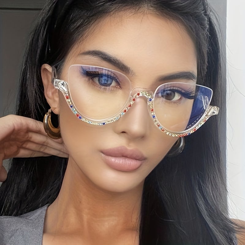 Rhinestone decoration half frame presbyopia glasses
