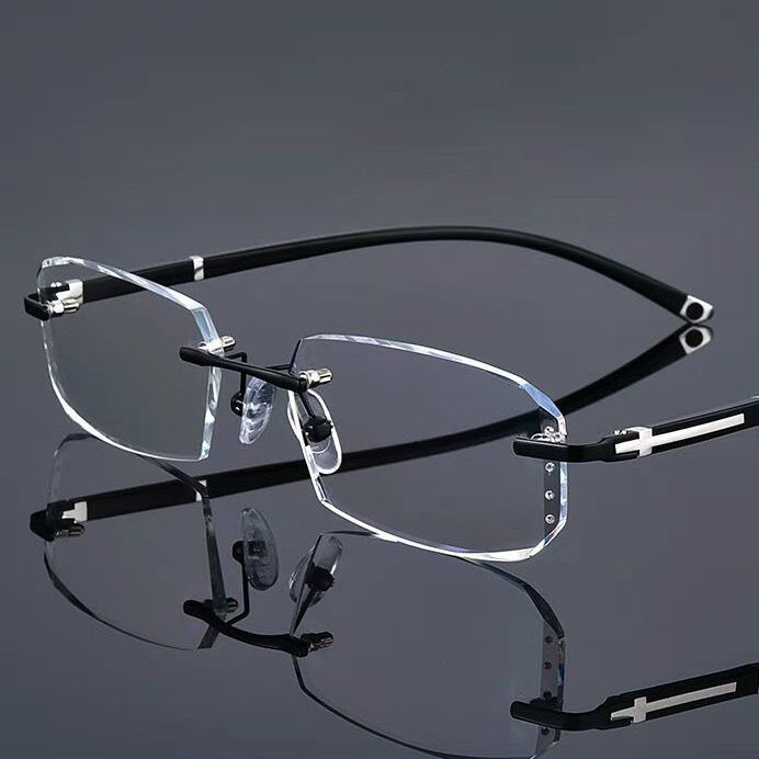 Fashion diamond cut rimless blue light glasses