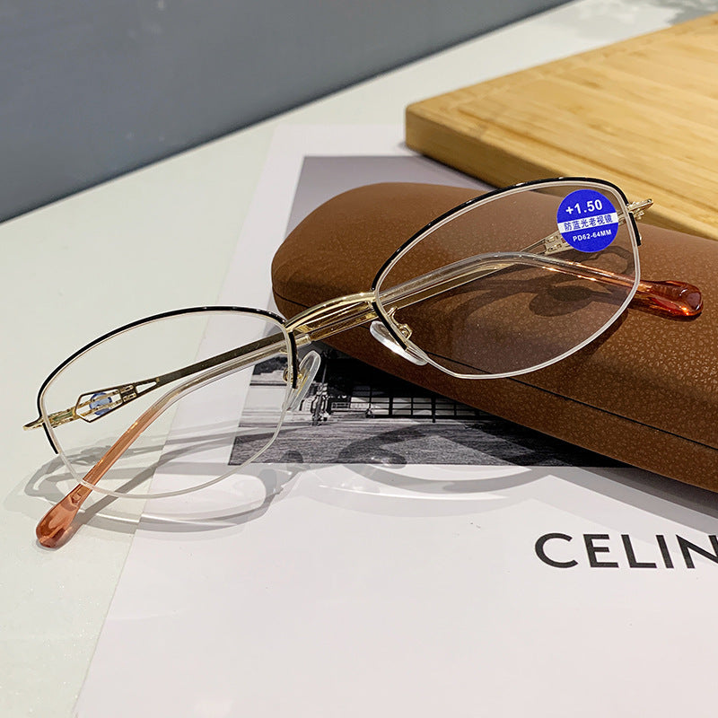 Half-frame anti-blue light reading glasses
