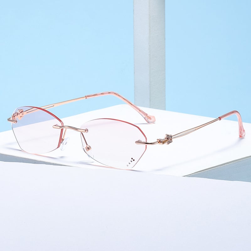 Diamond cut rim rimless anti-blue light glasses