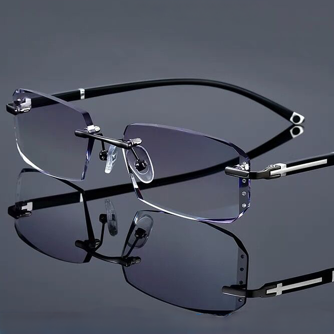 Fashion diamond cut rimless blue light glasses
