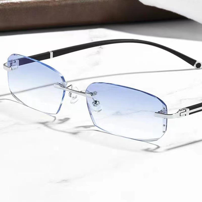 Fashion diamond cut rimless blue light glasses