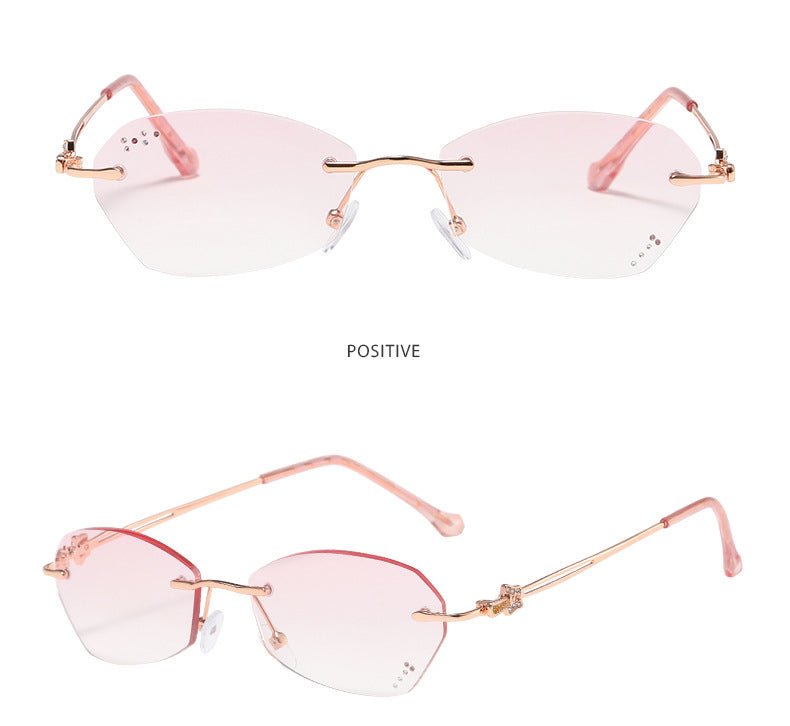 Diamond cut rim rimless anti-blue light glasses