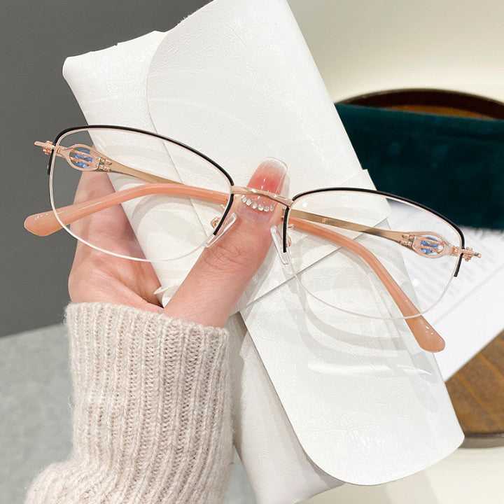 Diamond half frame anti-blue light reading glasses