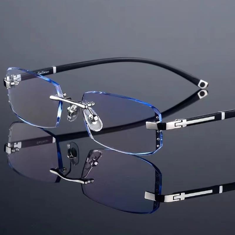 Fashion diamond cut rimless blue light glasses