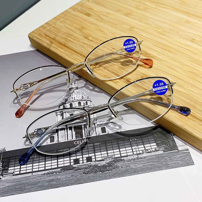 Half-frame anti-blue light reading glasses
