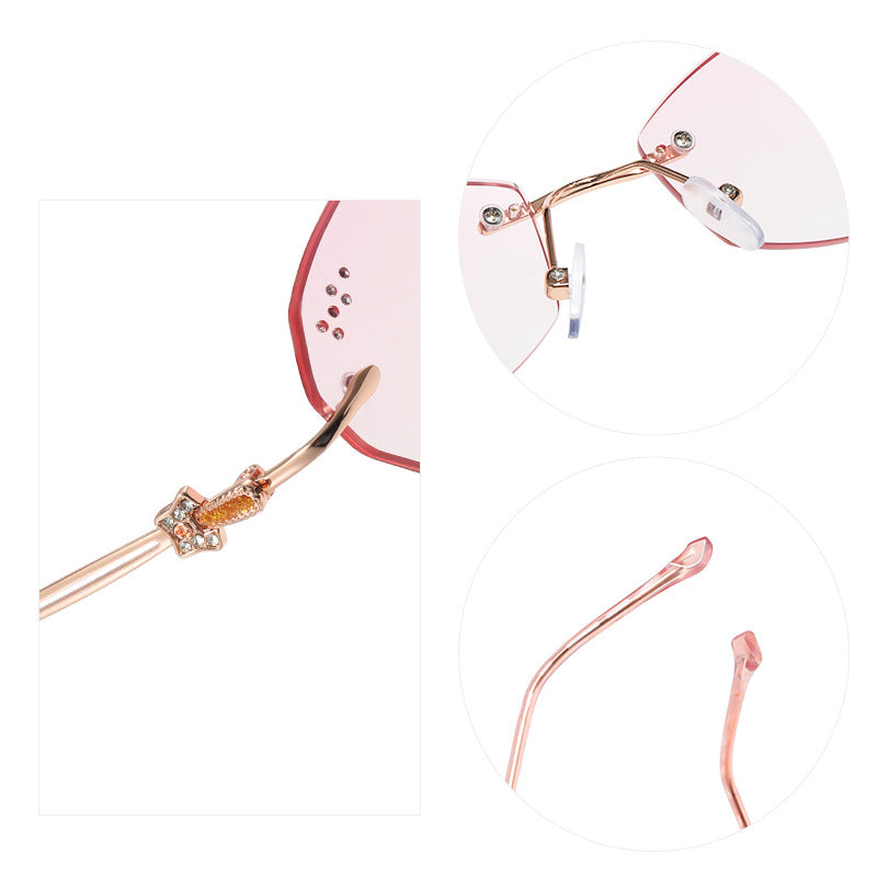 Diamond cut rim rimless anti-blue light glasses