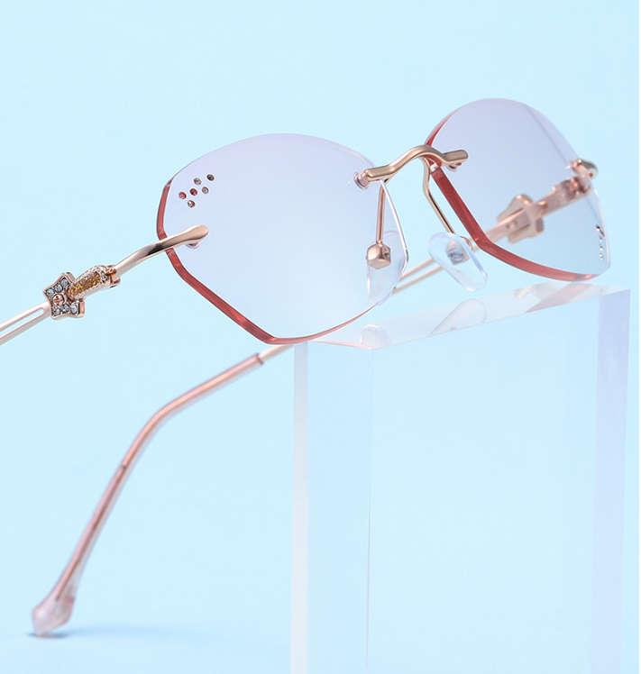 Diamond cut rim rimless anti-blue light glasses