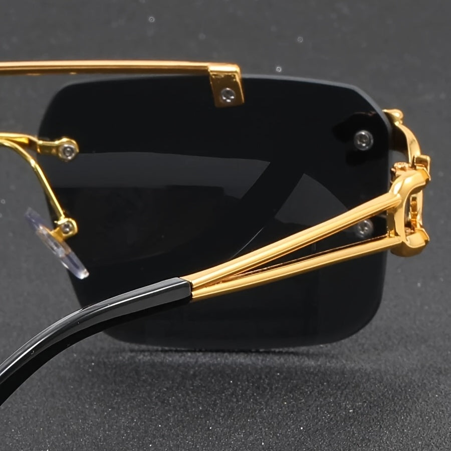 Trendy tinted square rimless sunglasses