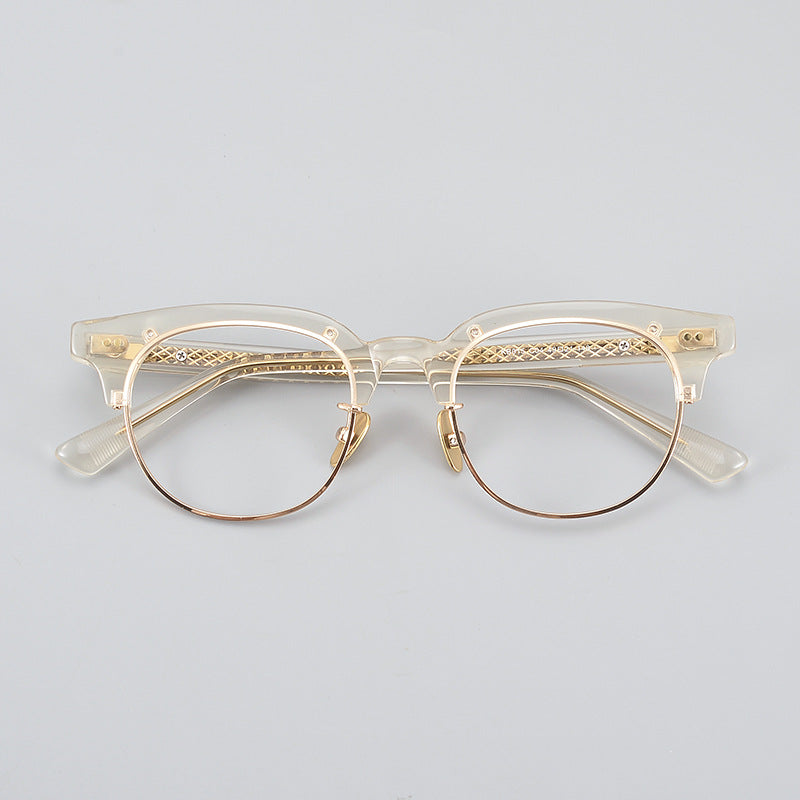 Acetate Semi-Rimless Oval Glasses Frames 015