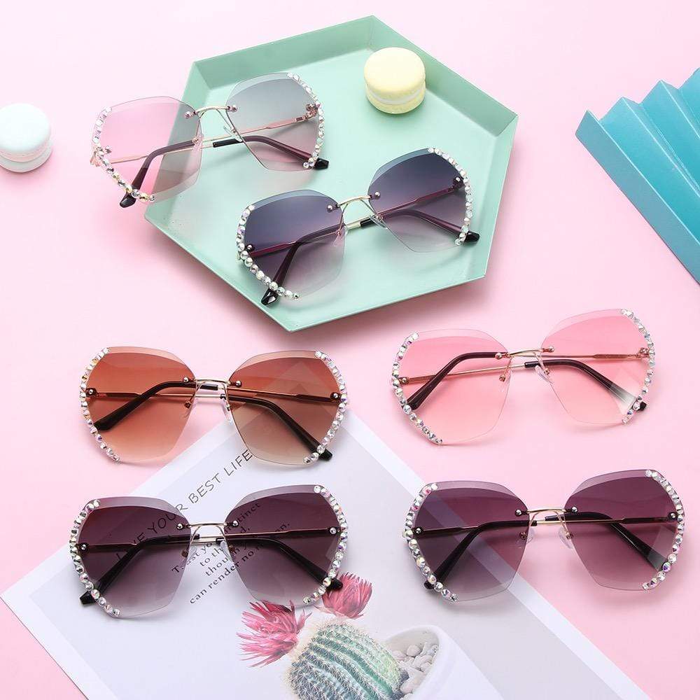 Retro Diamond Rimless Oversized Sun Glasses bee