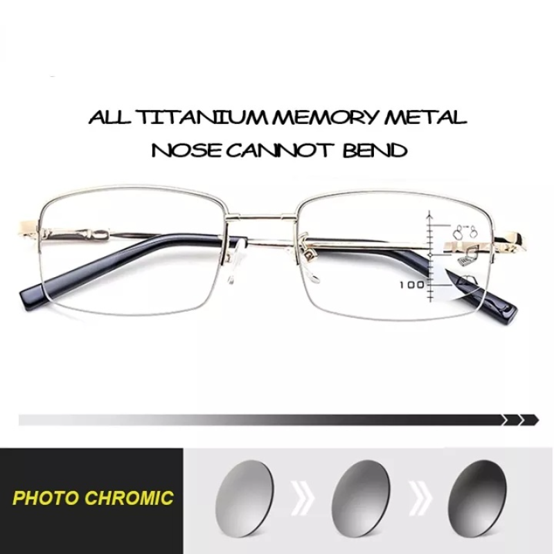 Multi-focus memory titanium frame anti-blue light glasses