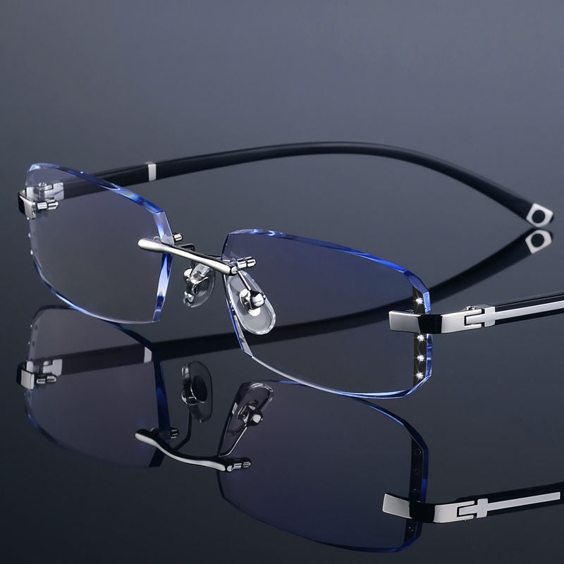 Fashion diamond cut rimless blue light glasses