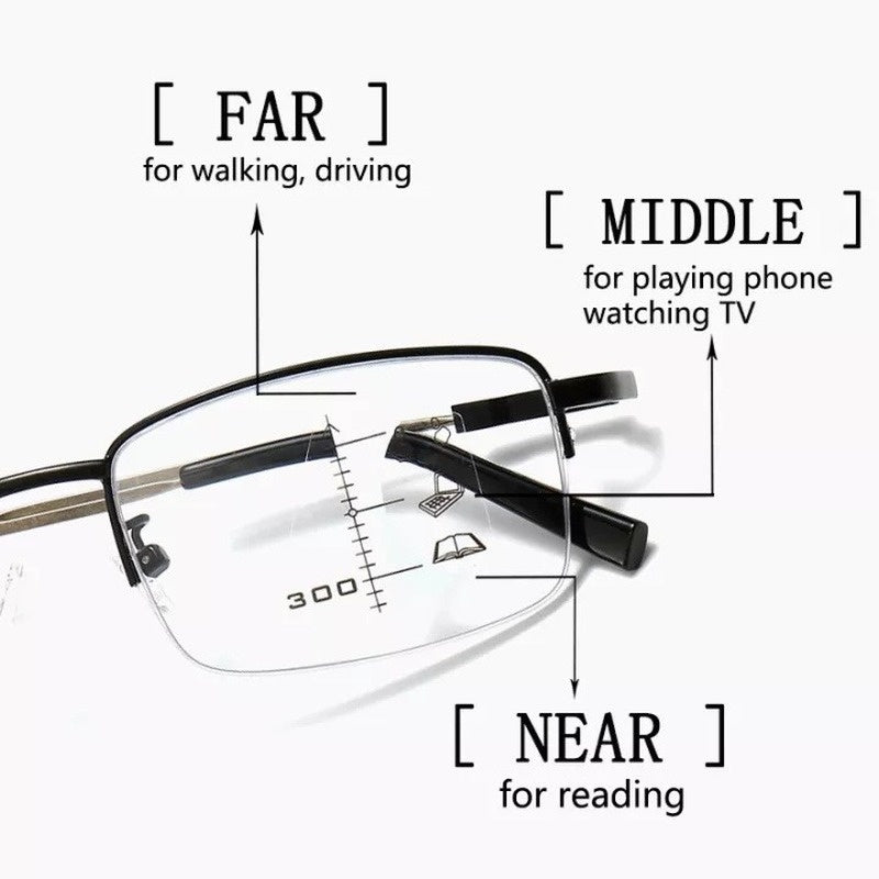 Multi-focus memory titanium frame anti-blue light glasses