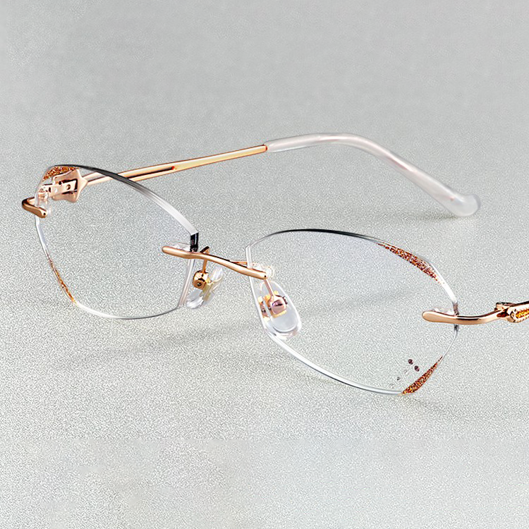 Ultra-light fashion metal frameless anti-blue light reading glasses