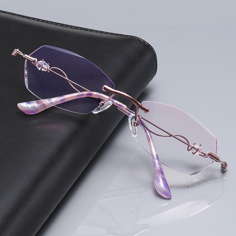 Rimless cut rim diamond anti blue light glasses