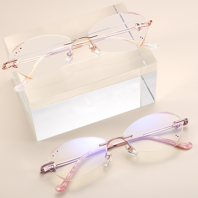 Ultra-light fashion metal frameless anti-blue light reading glasses