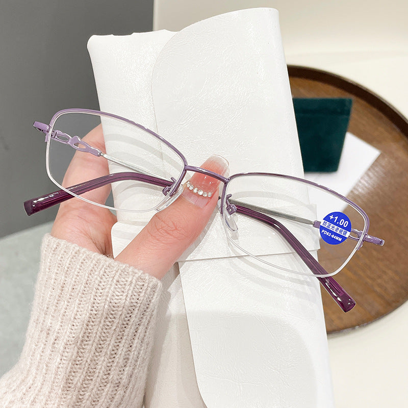 Square half frame reading glasses
