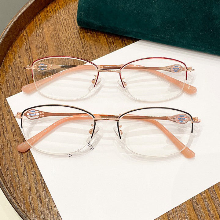 Diamond half frame anti-blue light reading glasses
