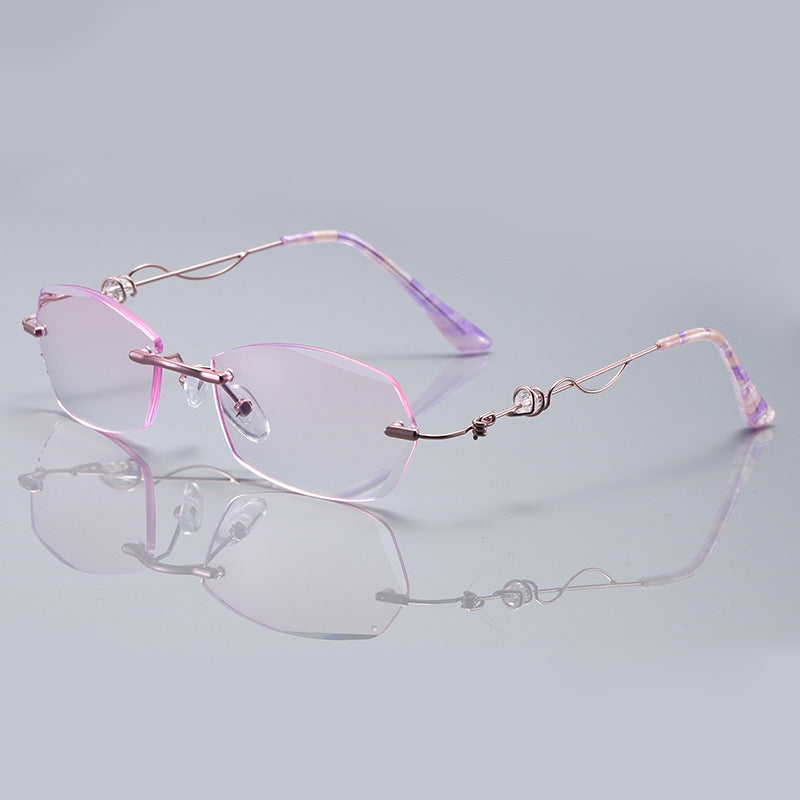 Rimless cut rim diamond anti blue light glasses
