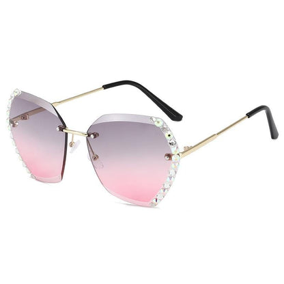 Retro Diamond Rimless Oversized Sun Glasses bee