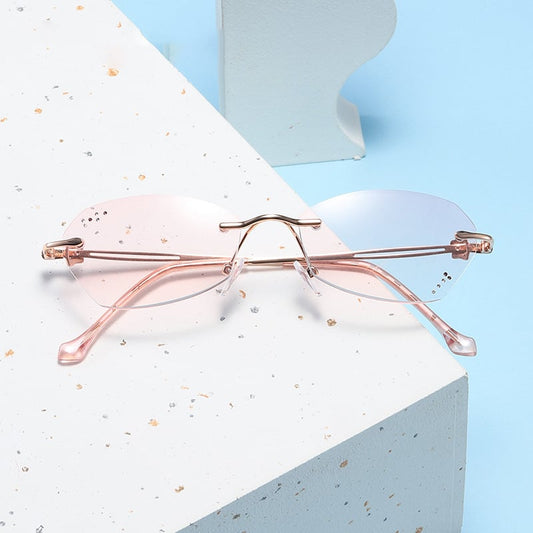 Diamond cut rim rimless anti-blue light glasses