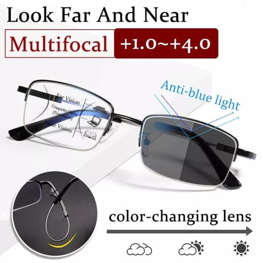 Multi-focus memory titanium frame anti-blue light glasses