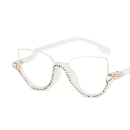 Rhinestone decoration half frame presbyopia glasses