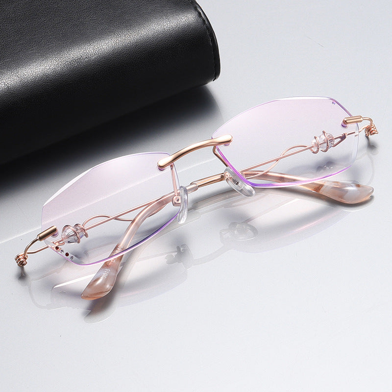 Rimless cut rim diamond anti blue light glasses