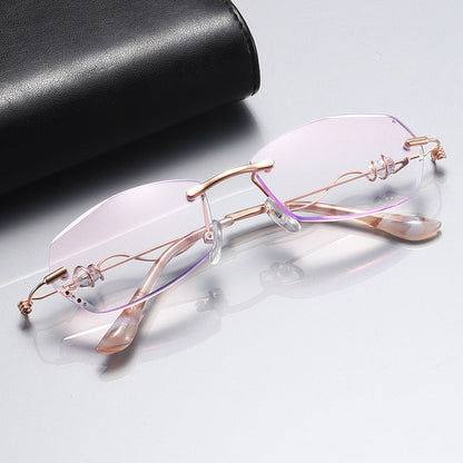 Rimless cut rim diamond anti blue light glasses