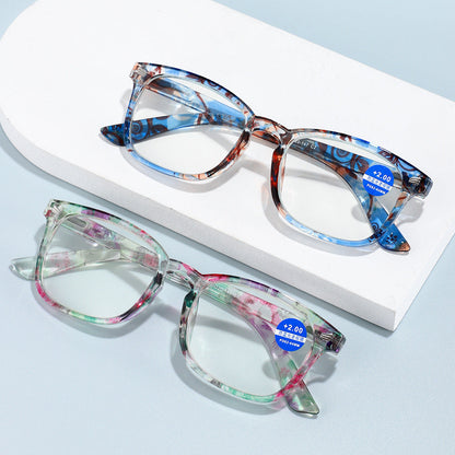 Printed large frame anti-blue light reading glasses