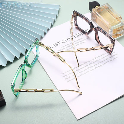 Punk Hollow Chain Arm Clear Lens Frame Eyewear