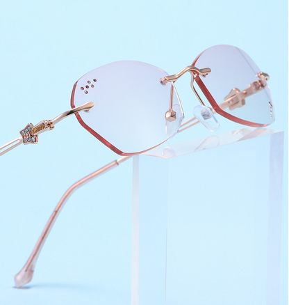 Diamond cut rim rimless anti-blue light glasses