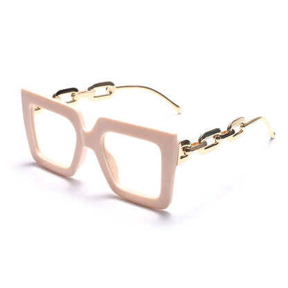 Punk Hollow Chain Arm Clear Lens Frame Eyewear