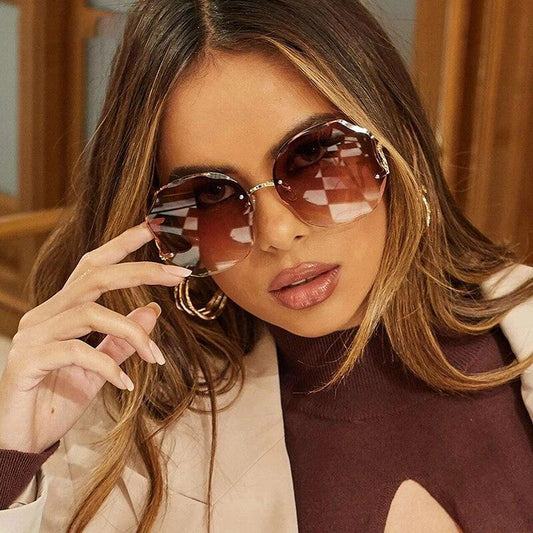 Oversized Brown Rimless Sunglasses