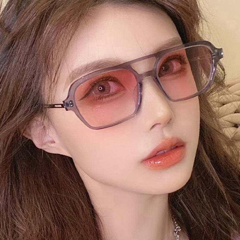 Retro Double Bridges Leopard SunGlasses