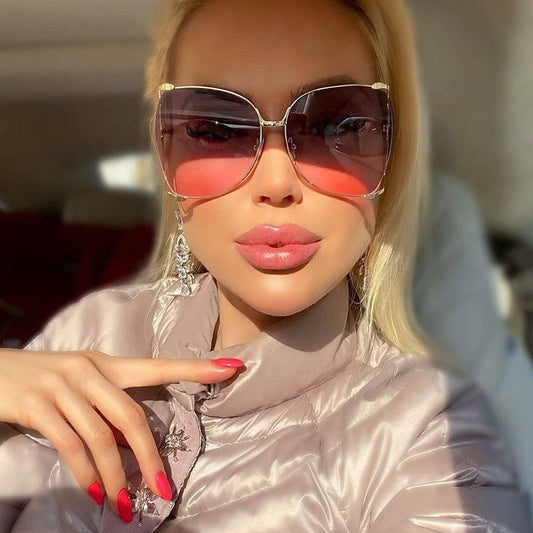 Vintage Oversized Metal Hollow Sunglasses