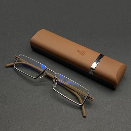 Blue light reading metal square glasses