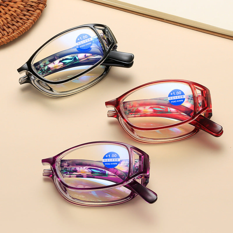 Printed folding anti-blue light reading glasses