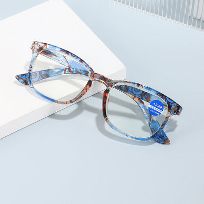 Printed large frame anti-blue light reading glasses