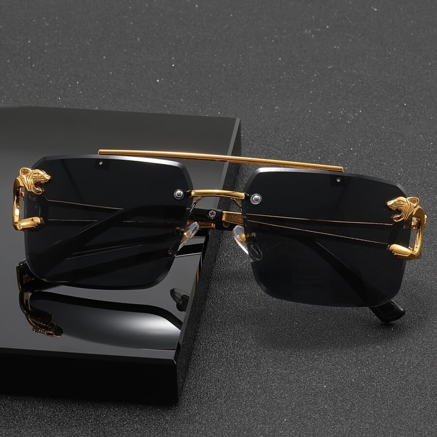 Trendy tinted square rimless sunglasses