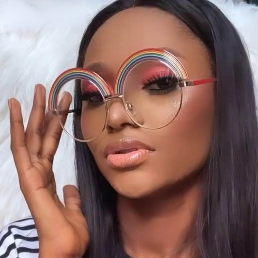 Morden Vintage Rainbow Stripe Round Sunglasses
