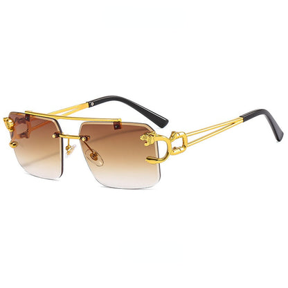 Trendy tinted square rimless sunglasses