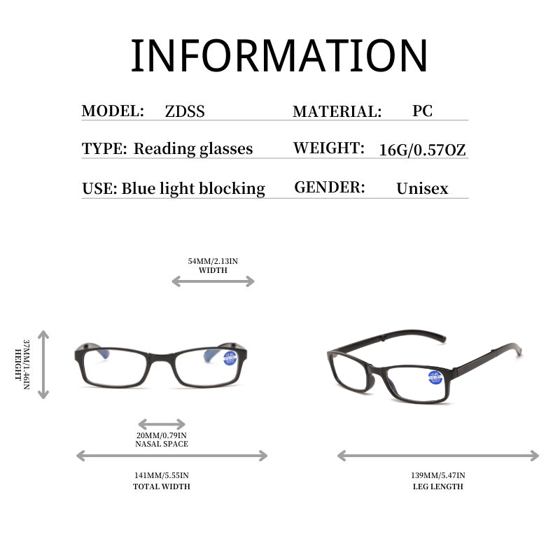 Anti-blue light portable folding reading glasses
